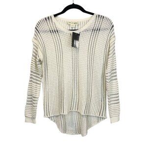 Staring at Stars Open Knit Lurex High-Low Hem Sweater XS White Silver Metallic